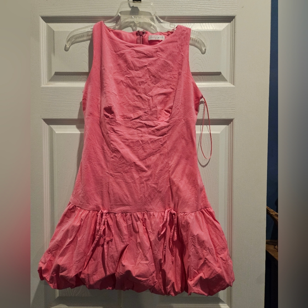 Sleeveless Pink Bubble-Hem Mini Dress with Side Waist Ties